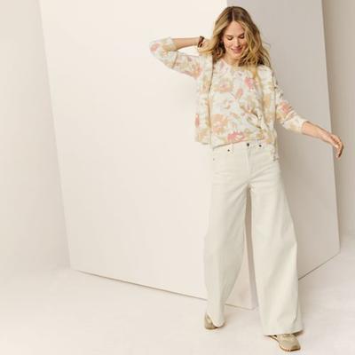Extra Wide Leg Jeans, High Waisted, Women, size: 14/16, regular, Ivory, Spandex/Cotton-blend, by Lands' End