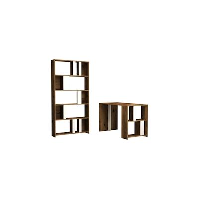Dmora Schreibtisch Dpadalin, Mehrzweckschreibtisch, Bürotisch für PC, Eckschreibtisch, 120x60h75 cm, Walnuss und Weiß Image