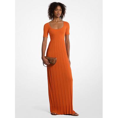 Michael Kors Ribbed Stretch Knit Midi Dress Orange XXS