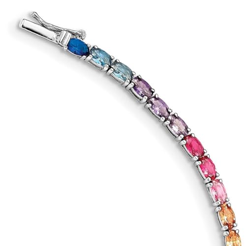 JewelryWeb 3.26mm 925 Sterling Silver Rhodium Plated Oval Colorful CZ Simulated Diamond Tennis Bracelet 7.5 Inch-Tennis-Bracelet for Women