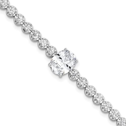 JewelryWeb 3.66mm 925 Sterling Silver Rhodium Plated Fancy Oval and Round CZ Simulated Diamond-Oval Bracelet 18 Centimeters Link-Bracelet for Women