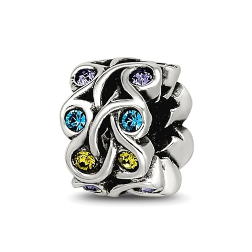 JewelryWeb 7.27mm 925 Sterling Silver Polished Reflections Crystals Mandala Spacer Bead-Bead Charm Pendant Necklace for Women