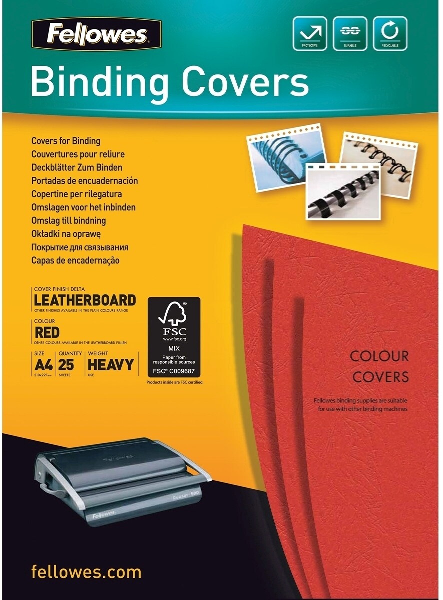 Fellowes Präsentationsdeckblatt A4 Lederstruktur 250g/qm VE=10x25 Stück rot Image