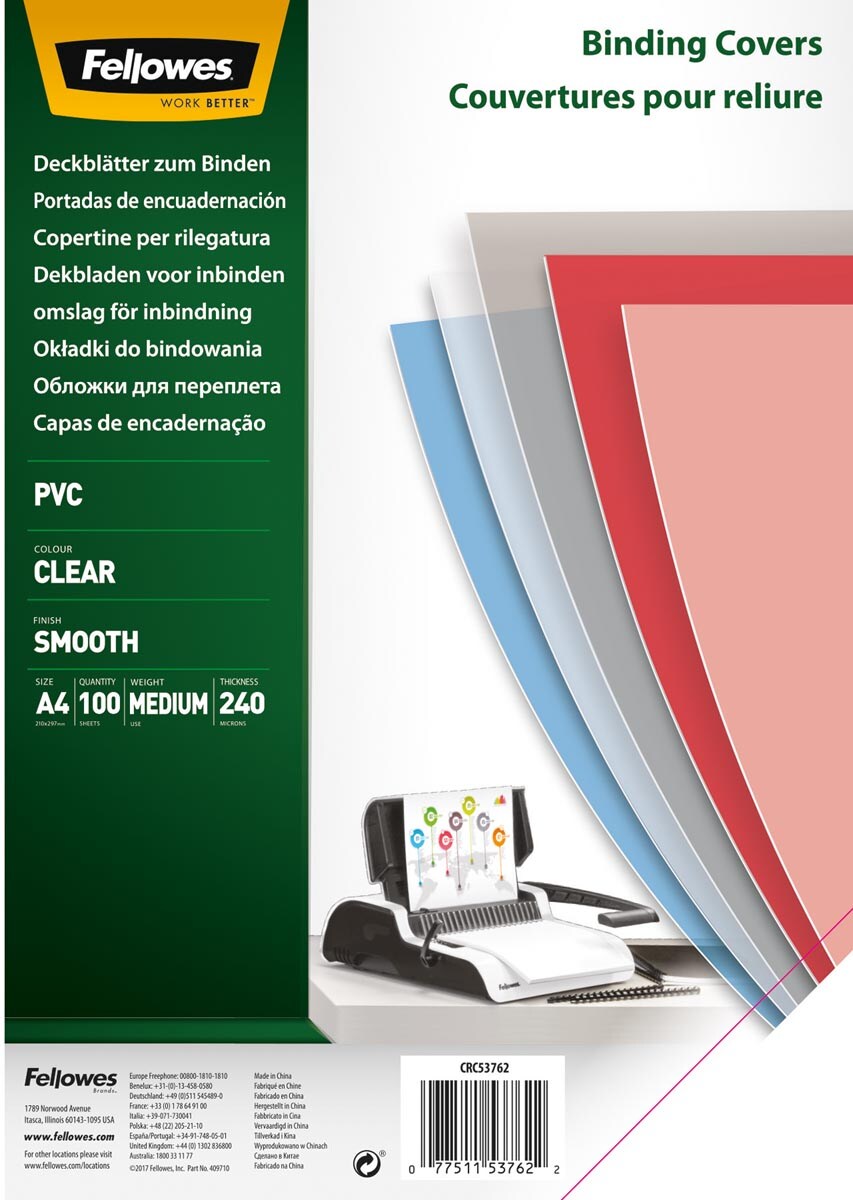 Fellowes Deckblatt A4 240mic PVC transparent VE=5x100 Stück Image