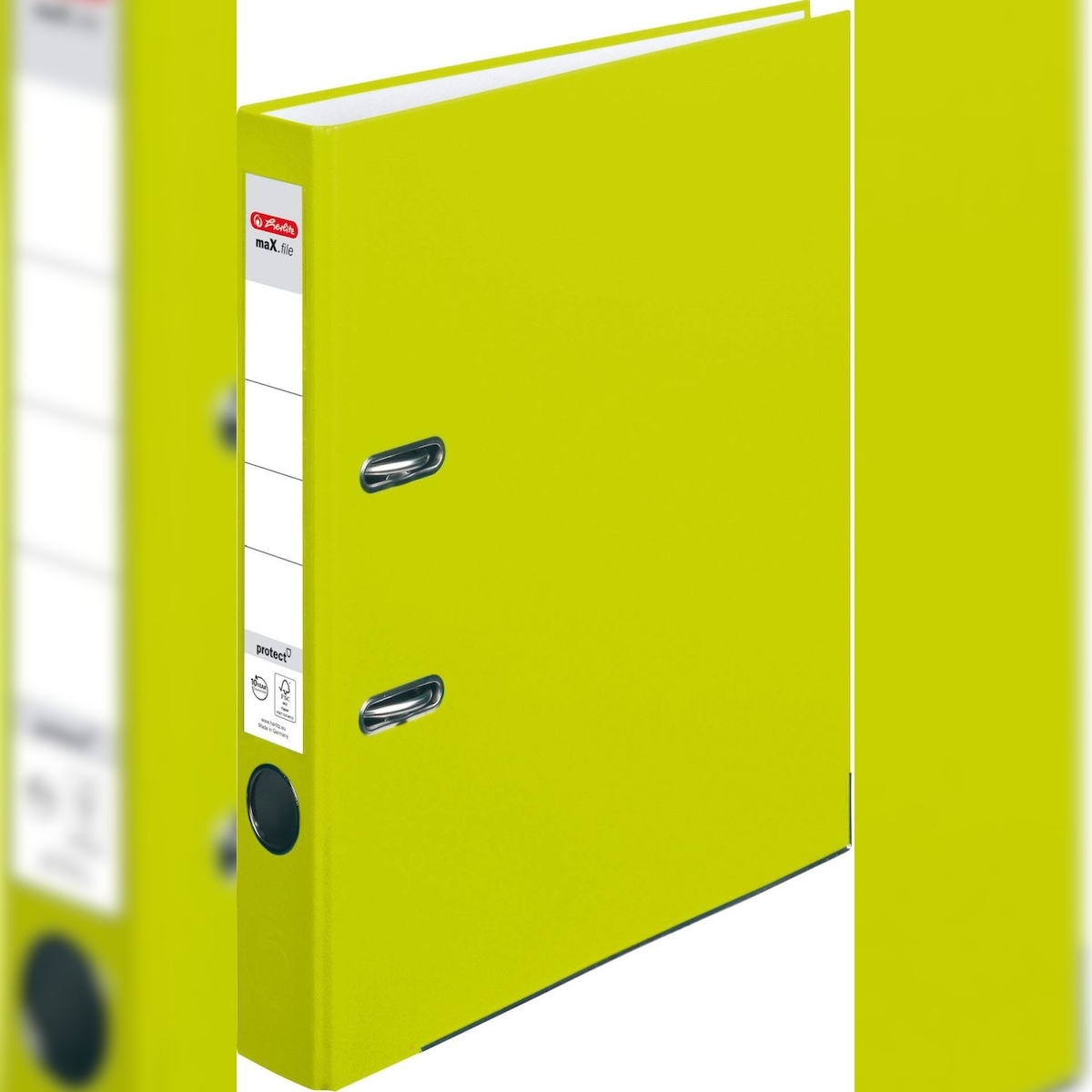 herlitz Ordner maX.file protect A4 5cm neon grün PP-Kunststoffbezug Packung mit 25 Stück Image