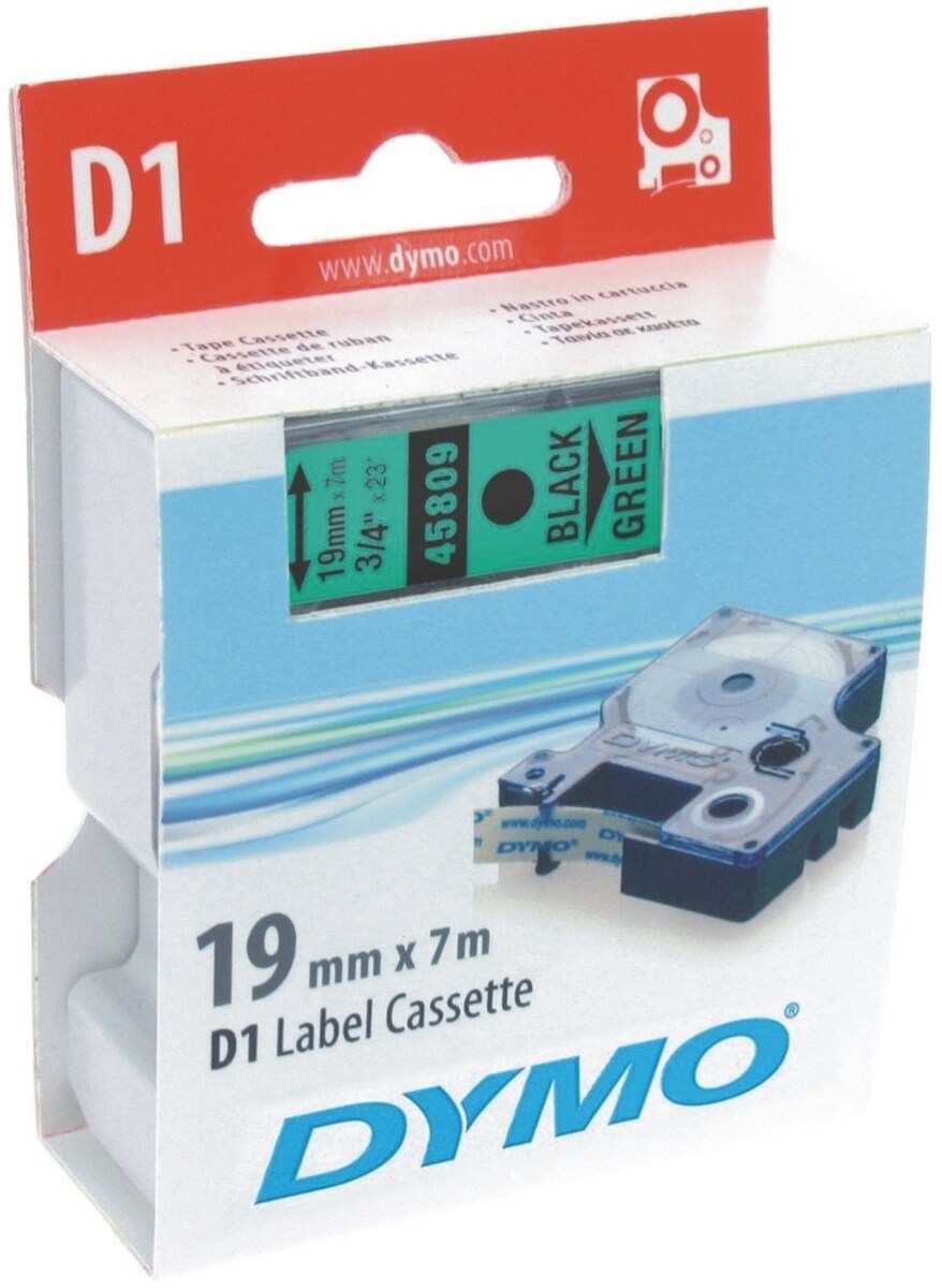 DYMO Beschriftungsband D1 19mm schwarz auf grün Packung mit 5 Stück Image
