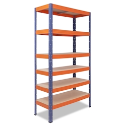 shelfplaza PRO 230x120x50 cm Schwerlastregal in blau-orange mit 6 Böden und 166 kg Traglast pro Boden Image