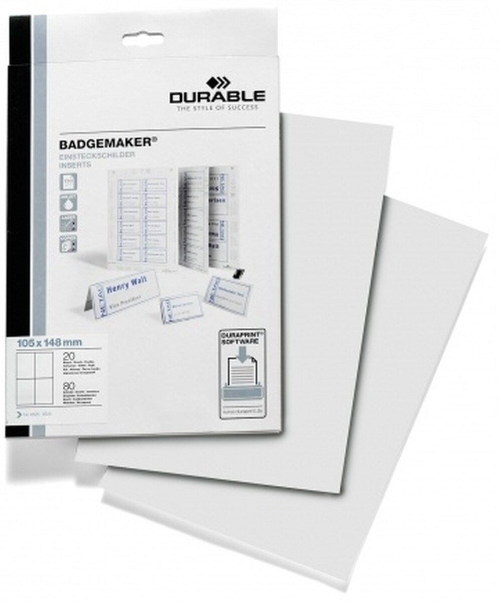 Durable Einsteckschilder 105x148mm 20 Bogen (80 Schilder) weiß Packung mit 10 Stück Image