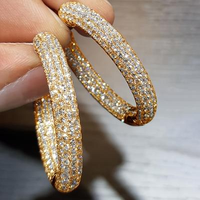 TEMU Elegant & Hoop Earrings With Sparkling Cubic Zirconia - Golden-tone, Nickel-free, Weddings, Parties, And Everyday Wear, Wedding Earrings|elegant Hoop Earrings|cubic Zirconia Earrings Image