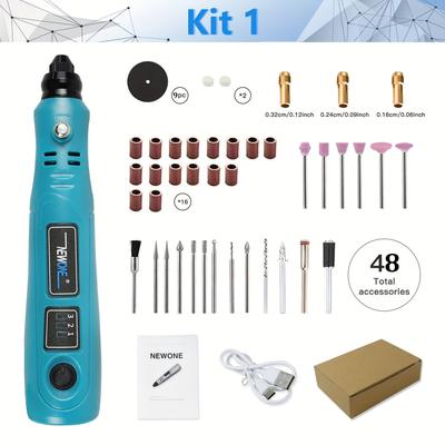 TEMU Newone 3.6v Mini Cordless Rotary Tool, 3-speed Rechargeable Kit With 48 Accessories, Usb Charging Power Tool For Sanding, Polishing, Drilling, Etching, Engraving, Diy Crafts Image