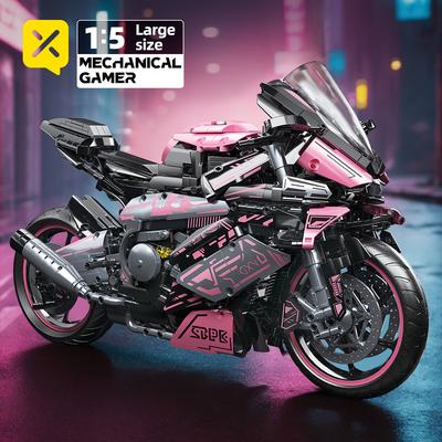TEMU 2045pcs 1:5 Largesize Mechanical Motorcycle Building Set - Stylish Pink&, High-detail Structure For Enthusiasts, With Cool Gamer Aesthetic & Premium Blocks Image