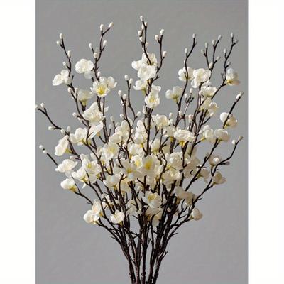 TEMU 1/4/8pcs Artificial Flowers Yellow Plum 21.7'' Fake Long Stem Plastic Flowers Office Wedding Party Garden Decor Gifts Birthday Graduation Image