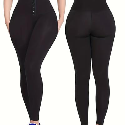 TEMU Women's High-waist Tummy Control Yoga Pants - Waistband, Stretchy & Comfortable For Fitness And Casual Wear, Polyester, Solid Color, Ladies Tight Pant Image