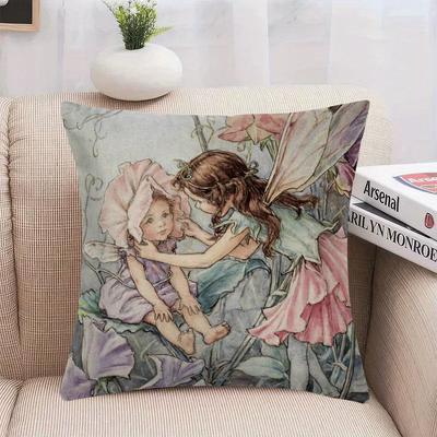 TEMU 1pc Flower Fairy 18x18 Inch Throw Pillow Cover - 2d Short Plush, Machine Washable With Zipper Closure, Suitable For Bedroom And Living Room Decoration, Used As A Gift Image