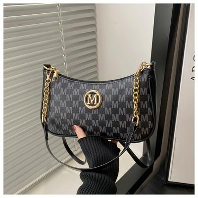 TEMU Women's French Retro Armpit Bag Letter Print Crossbody Small Square Bag With Chain Single Shoulder Handbag Image