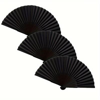 TEMU 3pcs Minimalist Cool Black Folding Fans, Rave Supplies Diy Crafts Dancing Props, Stage Performance Accessories Image