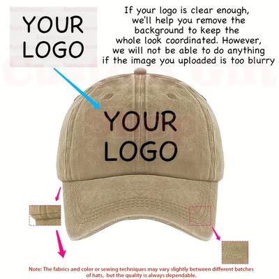 TEMU Customizable Baseball Cap - Personalized Washed Dad Hat For , , Breathable Polyester, With Custom Logo Design, Hand Wash Only, All- Cap Image