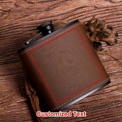 TEMU Custom Leather 6oz - Personalized Laser Engraved Text, Ideal For Wedding Groomsmen, Birthday, Holiday Gifts & Party Favors Image