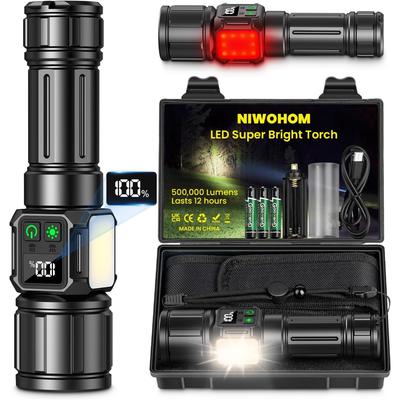TEMU Rechargeable Flashlight, 500000 Super Powerful Led Flashlight, Adjustable Focus, Magnetic Base, 9 Lighting , Ip67 Waterproof Tactical Flashlight For Camping Emergencies Image