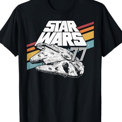 TEMU Star Wars Retro Rainbow Stripe T-shirt The Gift For Birthday Gifts Beach Vacation T-shirt 100% Cotton Image