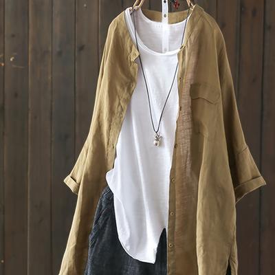 TEMU Women's Plus Size Elegant Blouse - Long Sleeve, Button-up, Solid Color Top With Pockets, Flowy Spring/summer Shirt For Casual Or Outing, Blous Image