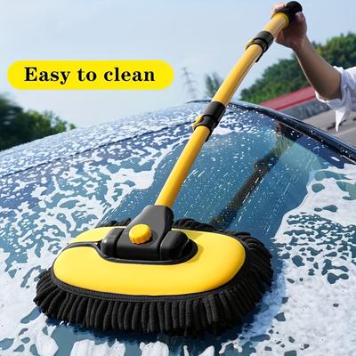 TEMU 1pc Long Handle Aluminum Car Wash Brush With Microfiber Towel, Cleaning Mop, And Gloves - Easy To Clean, Car Cleaning Accessories For Cars And Trucks, Design, Car Cleaning Supplies Image