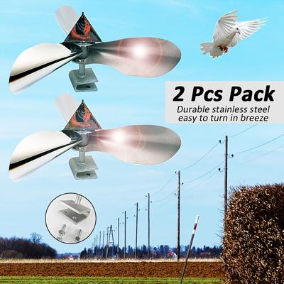 TEMU 2pcs Large Stainless Steel Wind-powered Bird Deterrent Turbines - 360° Reflective Surface, No Electricity Needed, Rust-resistant For , Substations, , Image