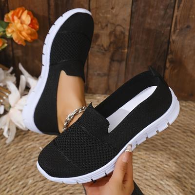 TEMU 2025 Summer New Arrival Plus Size Breathable Mesh Slip-on Sneakers - Comfortable Round Toe, Low Top, Casual Shoes, White With Black And Beige Accents, Casual Footwear | | Comfortable Footwear Image