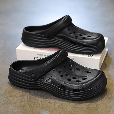 TEMU Men's Lightweight Breathable Eva Clogs - Comfortable Summer Indoor Slippers With Thick Sole, Round Toe, And Ventilation Holes For Home Use Image