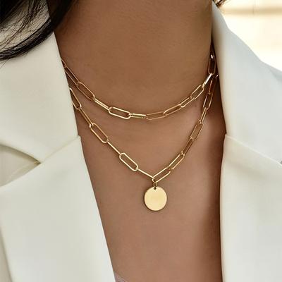 TEMU 1pc Of Trendy Double-layer Disc Chain Necklace Image