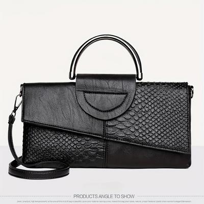 TEMU Elegant Crocodile Pattern Handbag For Women, In 3 Colors - With Zipper Closure, Polyester Lining, And Top Handle, Daily Use, Everyday Luxury Bag | Sophisticated Desig Image