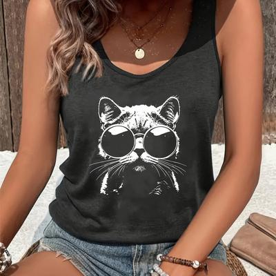 TEMU Women's Casual Crew Neck Vest, Polyester, Regular Length, Spring/summer/fall, With Animal Pattern And Applique, For Women Image