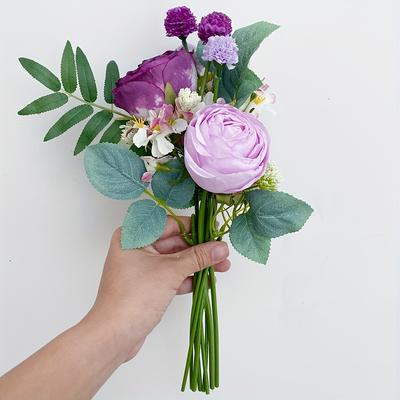 TEMU Elegant Purple Fabric Rose Bouquet With Dandelion Accents - Home, Wedding & Party Decorations Image