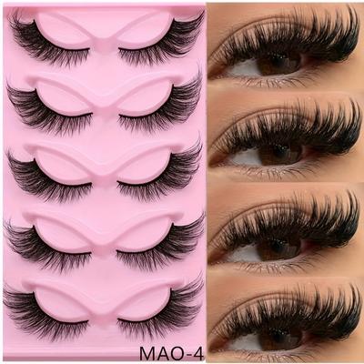 TEMU 5 Pairs Of Cat Eye Lashes, 3d Material Soft And Comfortable, Thick And Exaggerated Fox , Fluffy And At The End, Carnival, Daily Dating And Holiday Wear Image