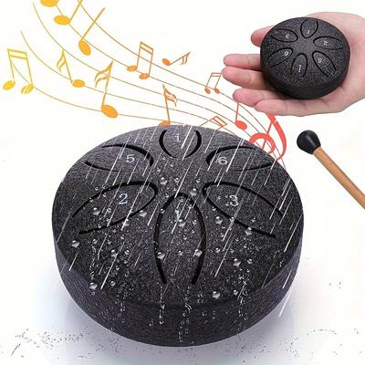 TEMU 6-tone Steel Tongue Drum Set With 1 Outdoor Garden Rain Drum, 3-inch Carbon Drum, Waterproof Upgraded Bells For Outdoor