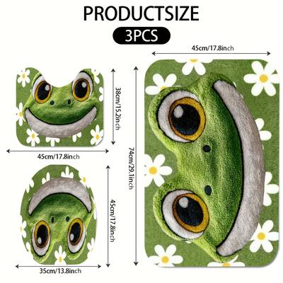 TEMU 3pcs Large Eye Daisy Print Bathroom Mat Set, Toilet Lid Cover, U-shaped Pad, Flannel Material Soft Surface, Non-slip Bath Kitchen Rug Mats For Spring Summer Autumn Winter Decor Image