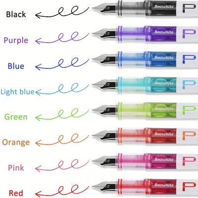 TEMU 8-pack Disposable Fine Nib Fountain Pens In Assorted Colors With Smooth Writing Flow And Ink Supply - Plastic Material, Ef Point Image