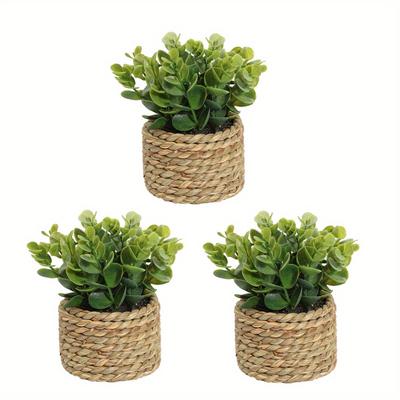 TEMU 3pcs Set Of Artificial Eucalyptus & Boxwood Potted Plants - Greenery For Home, Office, And Outdoor Decor | Weddings, Parties, And Image