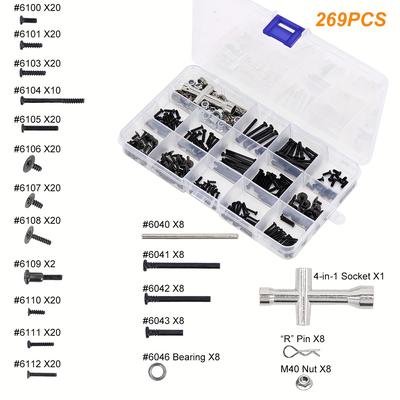 TEMU 269pcs Rc Car Tool Kit With Screws, Pins, Bearings, Nuts, Body Clips For 16101,16102,16103,16104, 16106,16102pro, Sg116pro, Sg 316max, Q130 & More - Fits Brushless/brushed Model Image