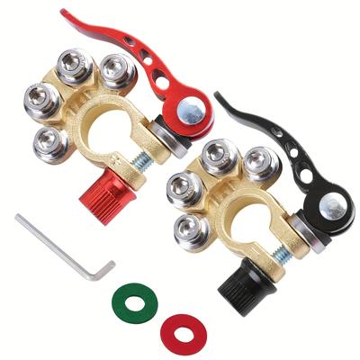 TEMU 2pcs/4pcs Battery Quick Release Clip Car Battery Terminal Modification Battery Terminal Connector Multiporous Terminal Card Alloy Quick Release Terminal, Without Battery Image