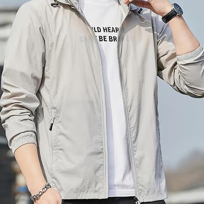 TEMU Men's Lightweight Breathable Sun Protection Jacket - Quick-dry Hooded Long Sleeve Outdoor Coat With Motivational Slogan Print, Regular Fit For Running, Hiking & Summer Casual Wear, Hiking Clothes Image
