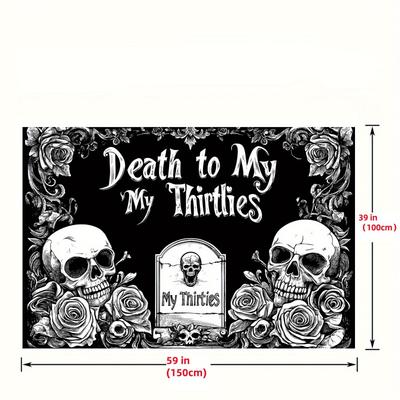 "TEMU 1pc "death To My 30s" & Rose Backdrop - Black & White Polyester Photo Booth Banner For 40th Birthday, Tailgating & Parties - No Electricity Needed, Featherles" Image