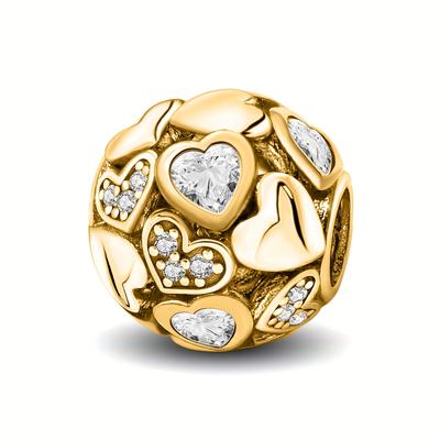 TEMU 1pc 925 Silver Plated Heart-shaped Bead Charm Bracelet - Glittery Cubic Zirconia Design, Making, Ideal Gift For Women And Girls, Everyday Accessory| Accessory|durable Bracelet, Heart Jewelry Image