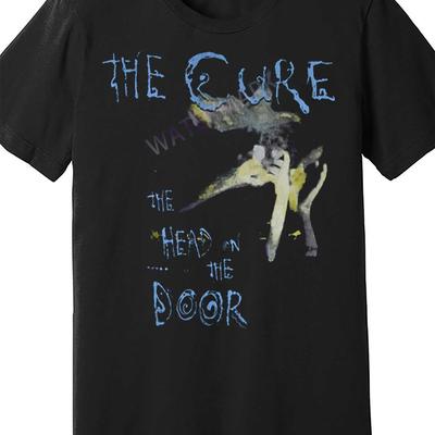 "TEMU The Cure " On The Door" Vintage 80s Men's Short Sleeve T-shirt - Black Cotton Casual Tee With Artistic Print, Machine Washable, Round Neck, Regular Fit" Image