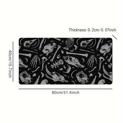 TEMU Large Gaming Mouse Pad - Non-slip Rubber Desk Mat With Skeleton & Dinosaur Fossil Design For Keyboard And Mouse, Black & Gray Office Accessory, Large Mouse Pad Image