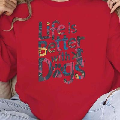 TEMU Silhouette With Dogs Women's Non-elastic Crew Neck Sweatshirt Image