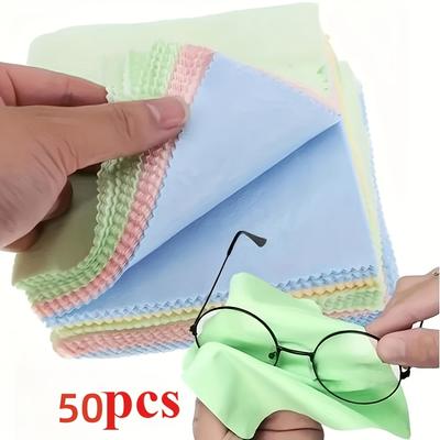 TEMU 50/100pcs Of Microfiber Cleaning Cloth, Suitable For Glasses, Camera Lenses And Smartphone Screens - Soft, Thick, Unscented In Shades Pink, Blue, Wipes, Glass Cleaner Image