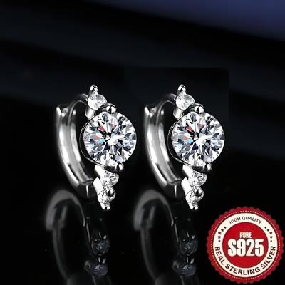 TEMU Pair Of -encrusted S925 Sterling Silvery Earrings - Elegant And Simple , Suitable For All , Casual Attire And Parties Image