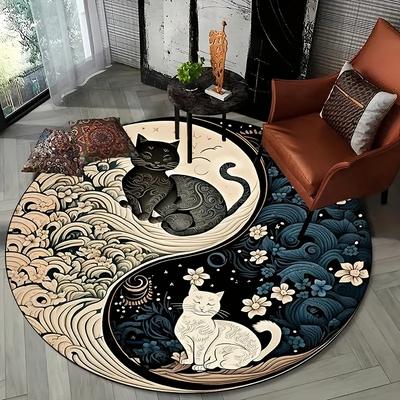 TEMU Yin Yang Round Area Rug - Soft , Machine Washable, Polyester, Indoor Use For Living Room & Bedroom Decor, Holiday Themes Image