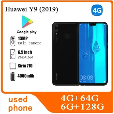 HUAWEI-Y9 2019,Smartphone Android,6.5 inch,4GB+64GB ROM,Google Play Store,Dual SIM,4000mAh,unlocked used phone